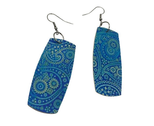 Blue Faux Leather Bar Earrings