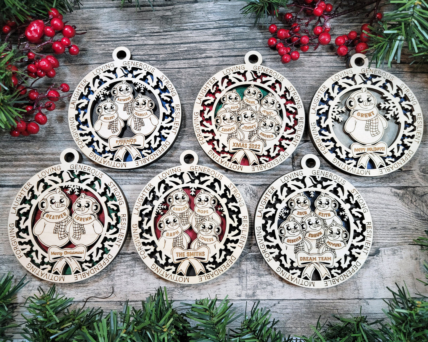 Snowman Family Ornaments With Backing