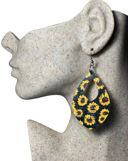 Sunflower Fringe Earrings| genuine leather earrings