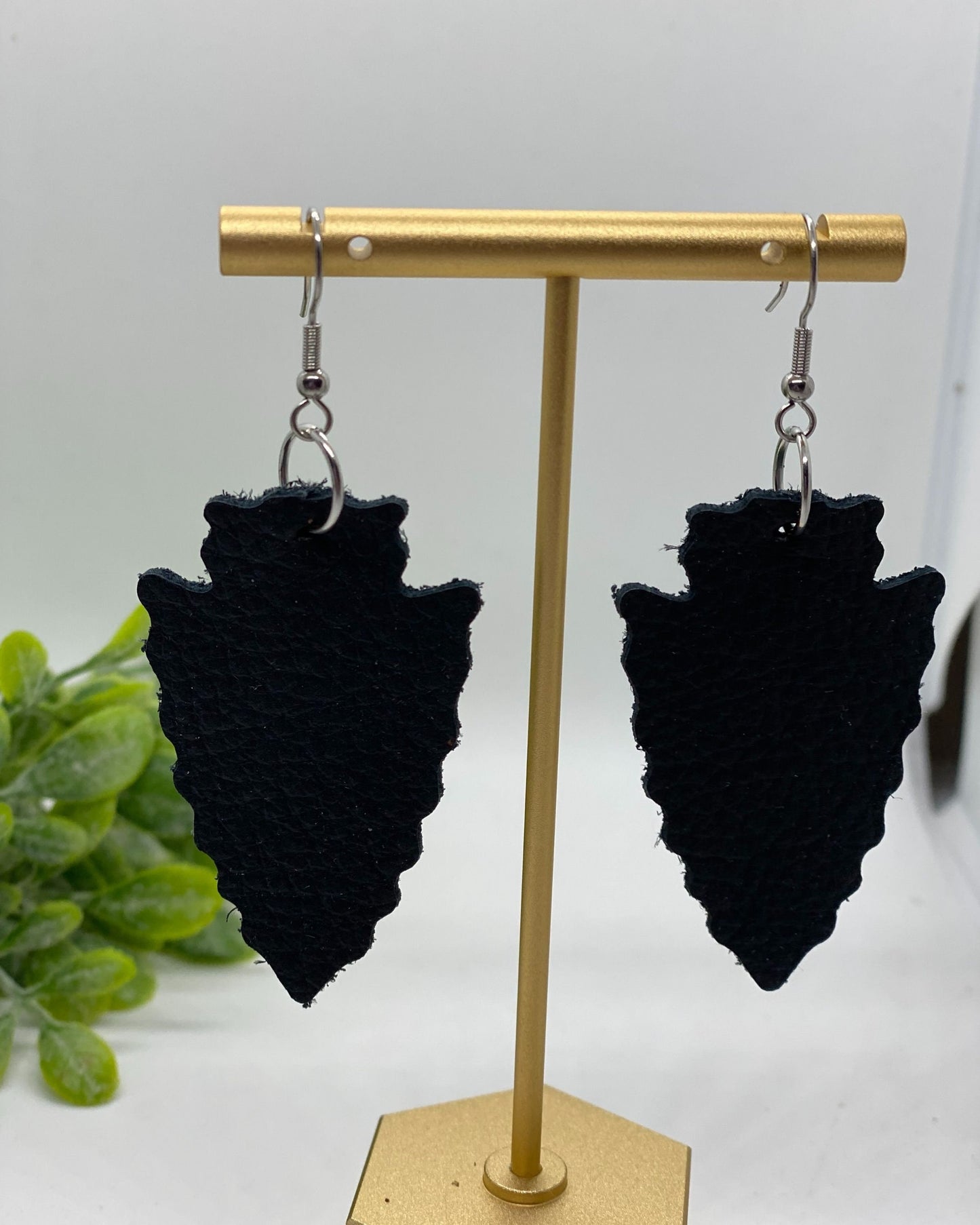 Black Arrowhead Leather Earrings