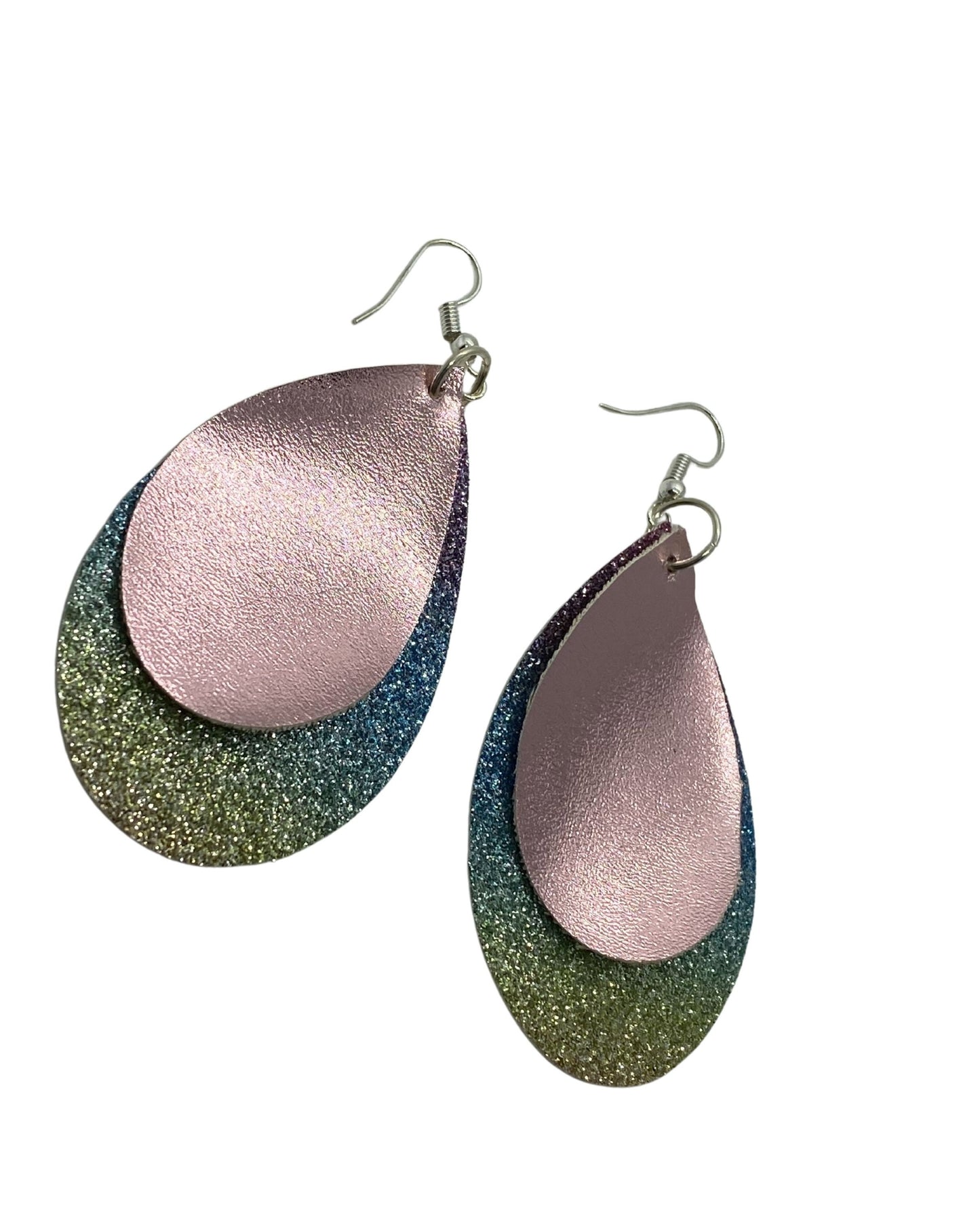 Pink Glitter Earrings| Faux Leather Earrings