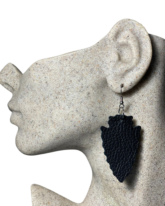 Black Arrowhead Leather Earrings