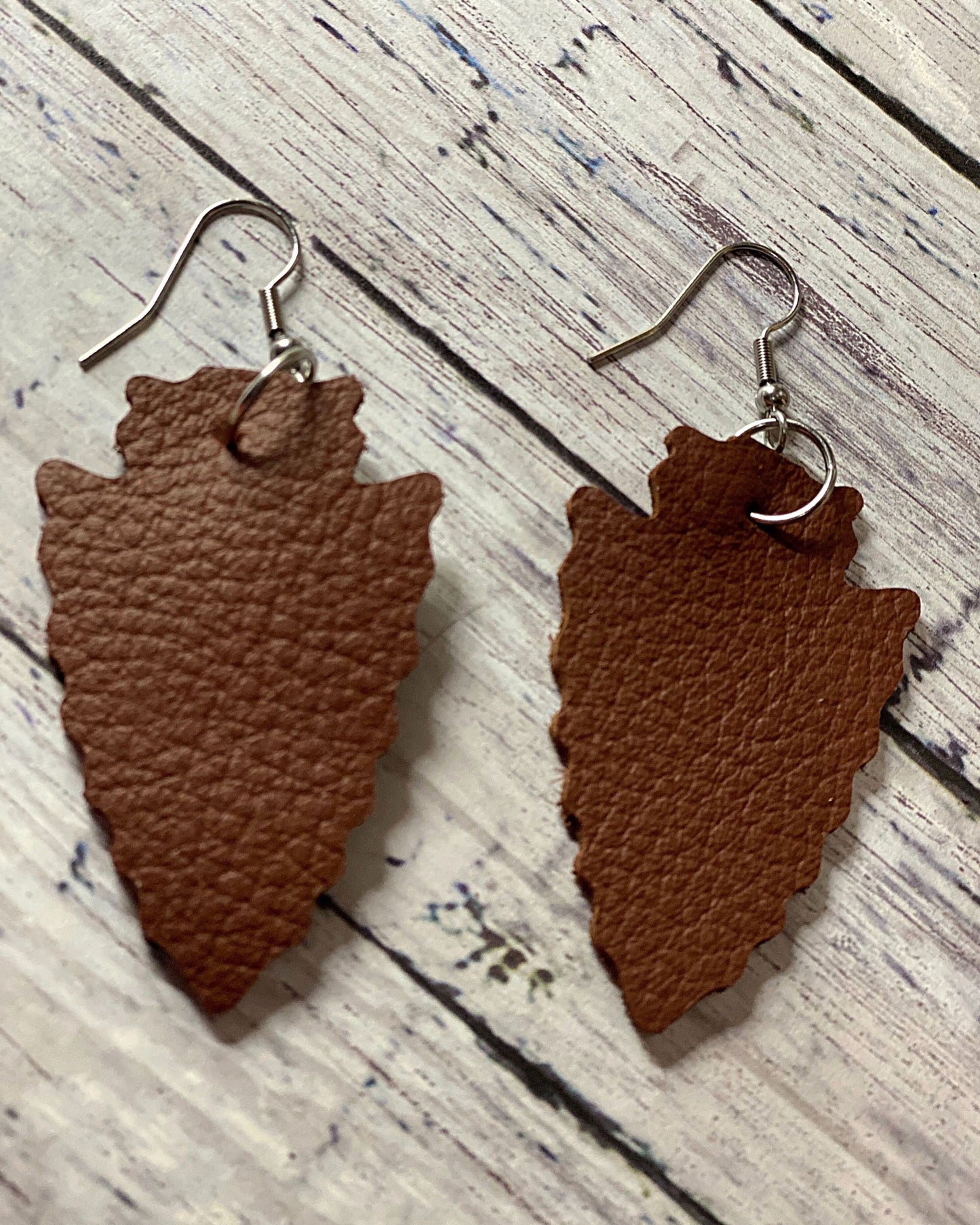 Brown Leather Arrowhead Earrings