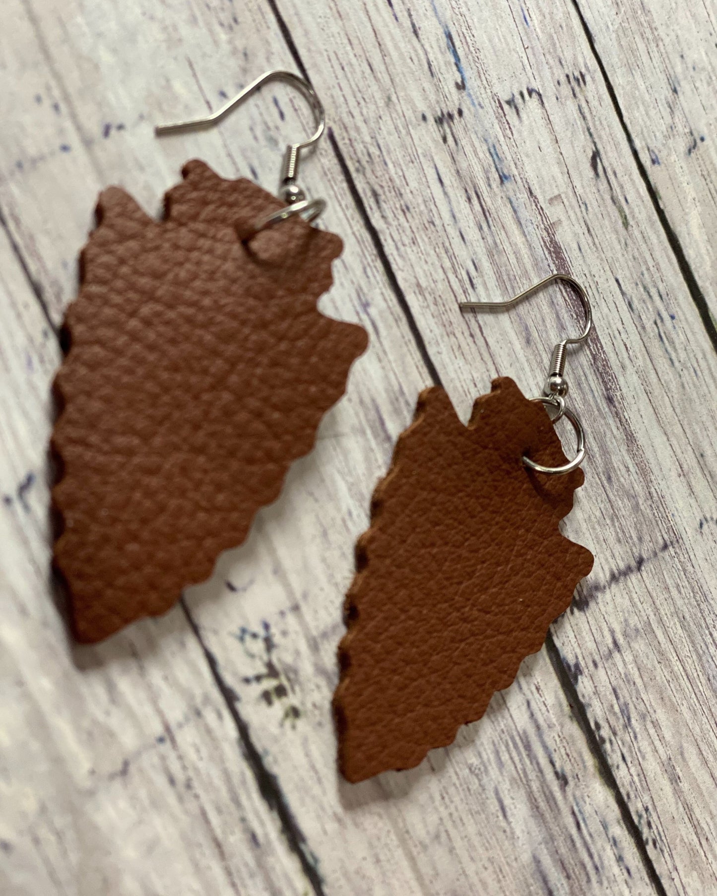 Brown Leather Arrowhead Earrings