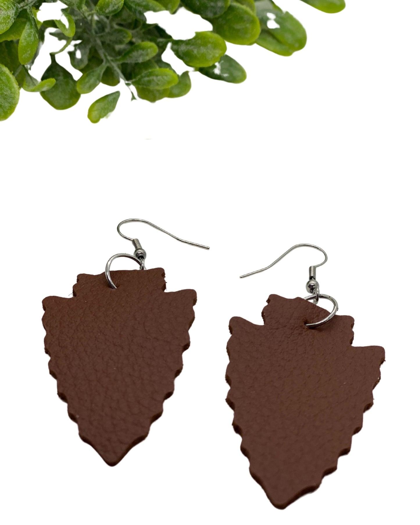 Brown Leather Arrowhead Earrings