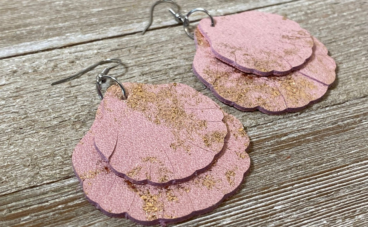 Pink Leather Earrings