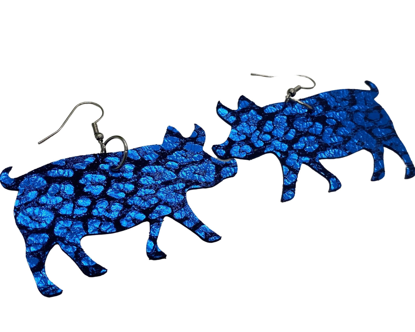 Blue Leather Pig Earrings