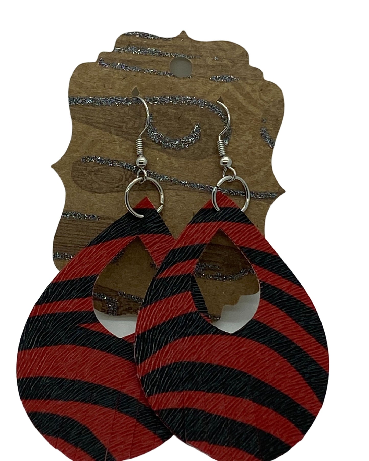 Red Zebra Leather Earrings