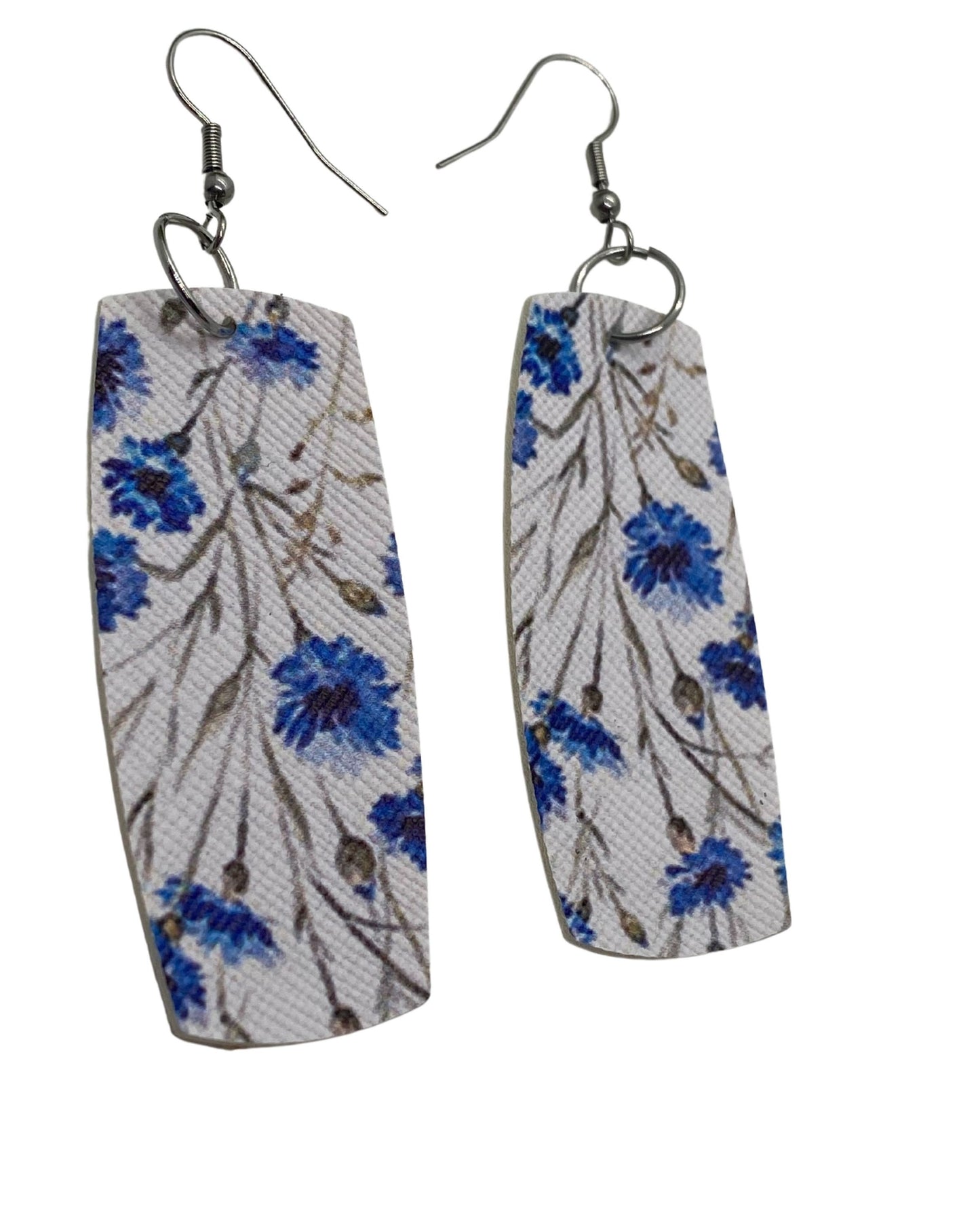 Blue Flower Faux Leather Earrings