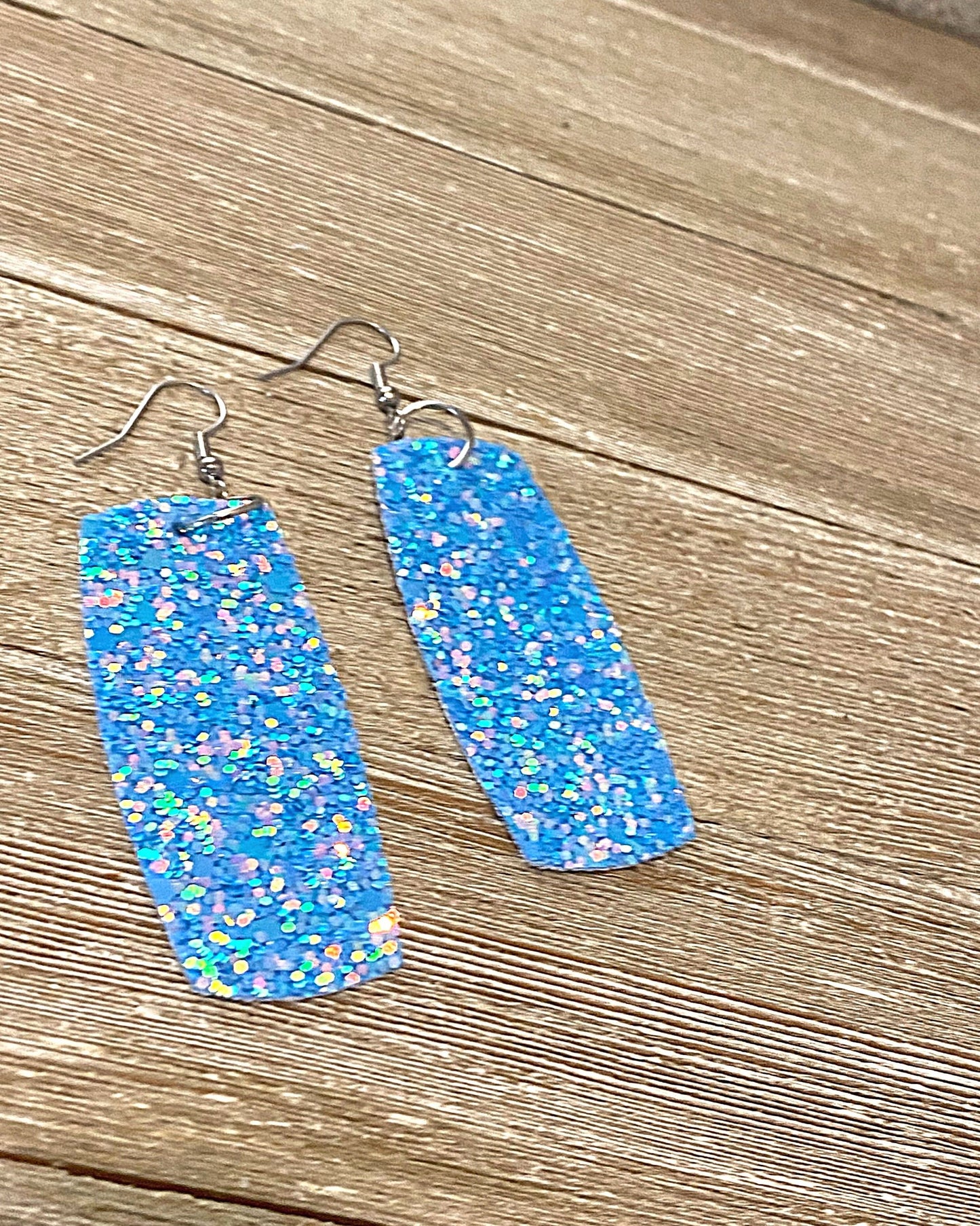 Blue Glitter Faux Leather Earrings