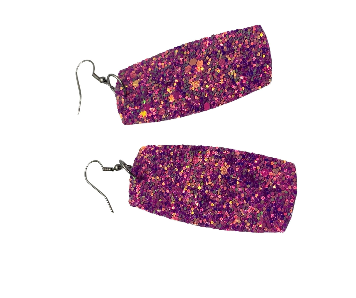 Pink Glitter Faux Leather Earrings