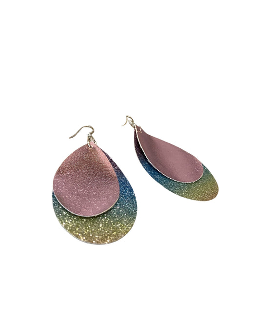 Pink Glitter Earrings| Faux Leather Earrings