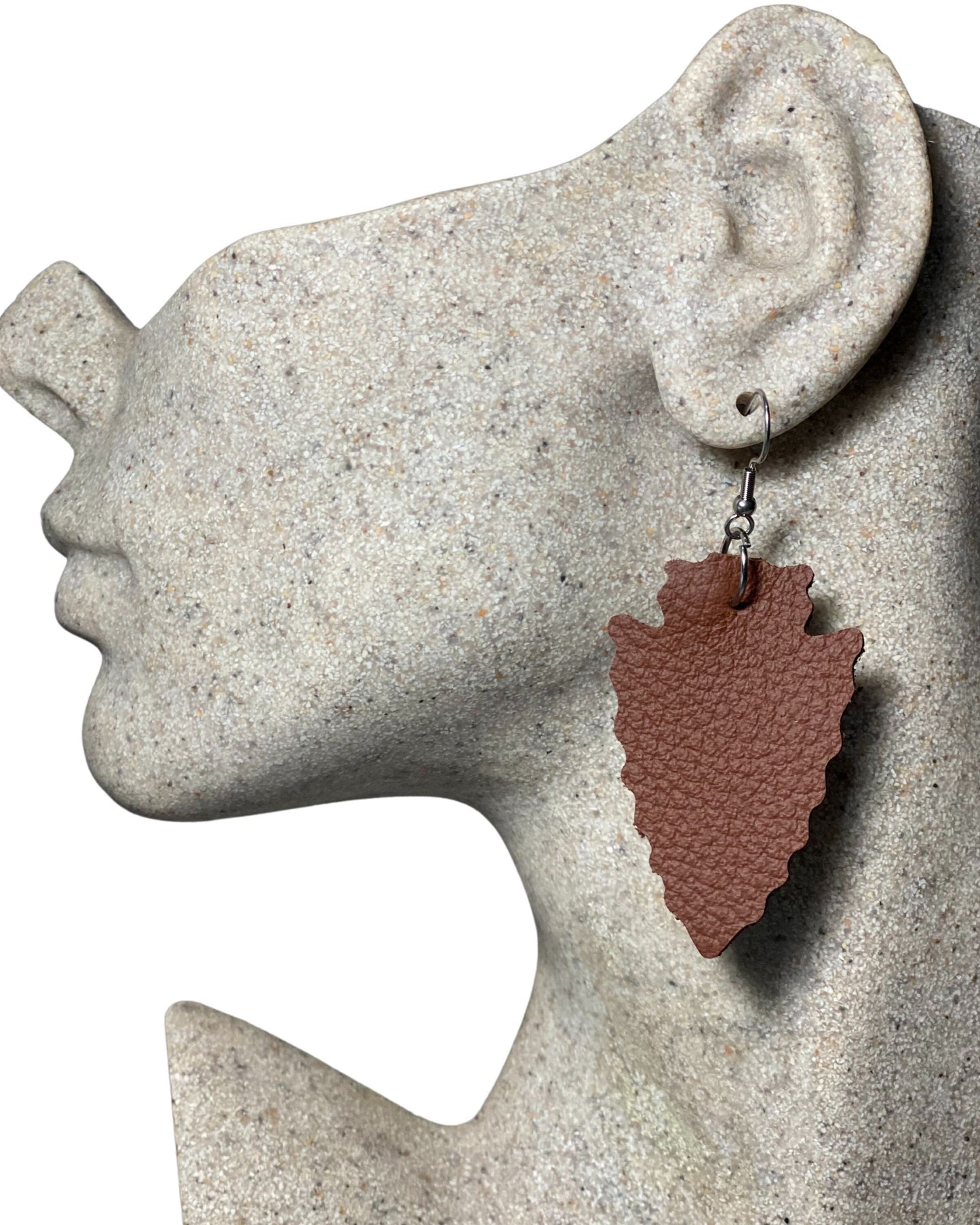 Brown Leather Arrowhead Earrings