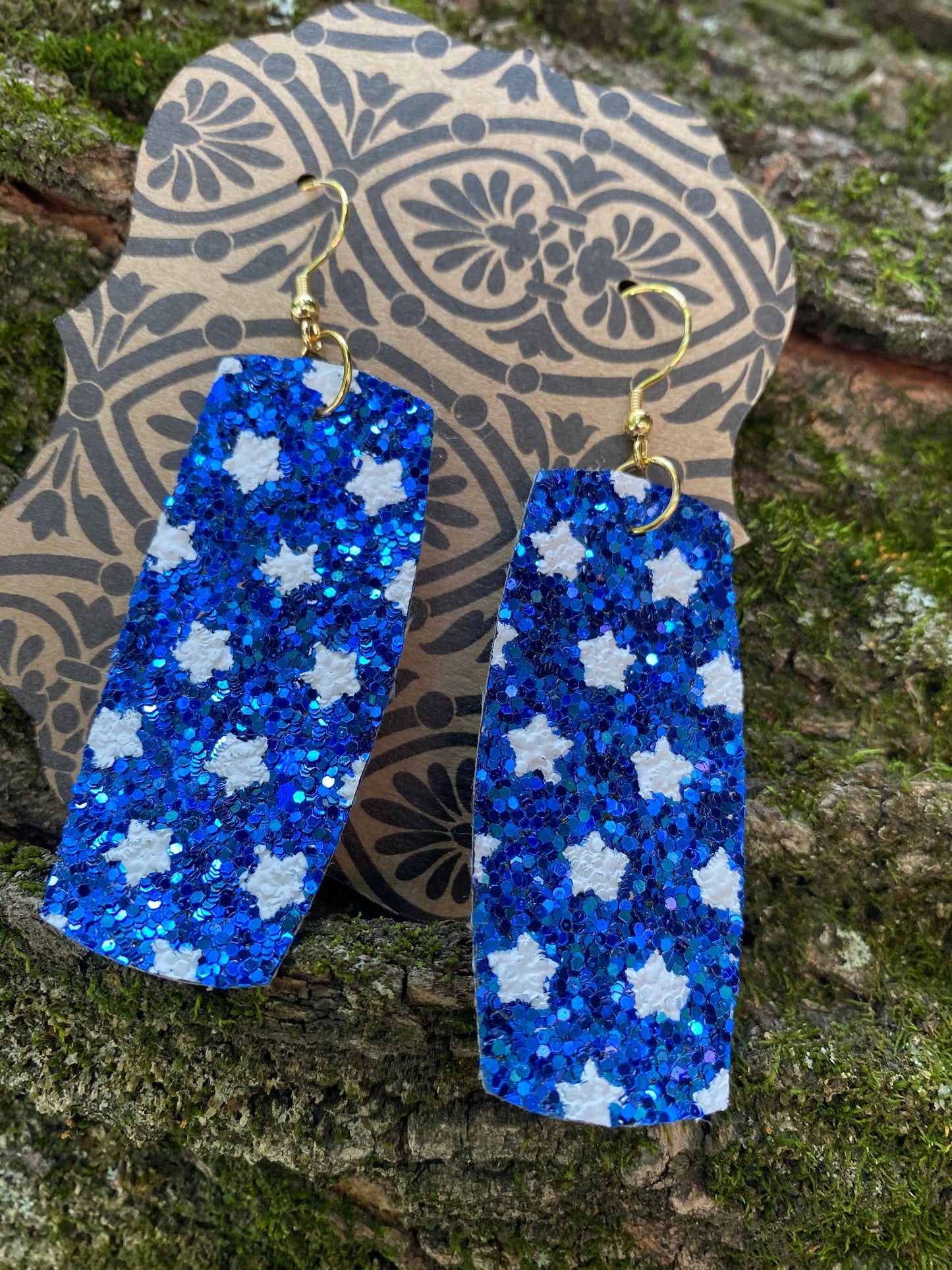 Blue Faux Leather Earrings