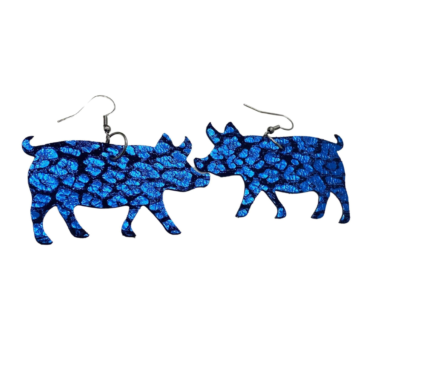 Blue Leather Pig Earrings