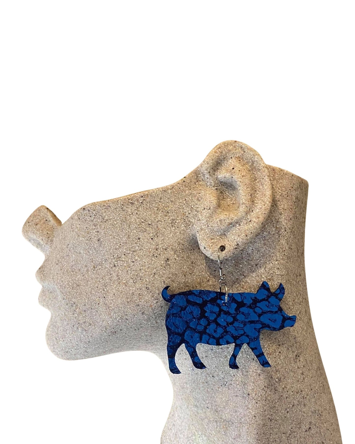 Blue Leather Pig Earrings