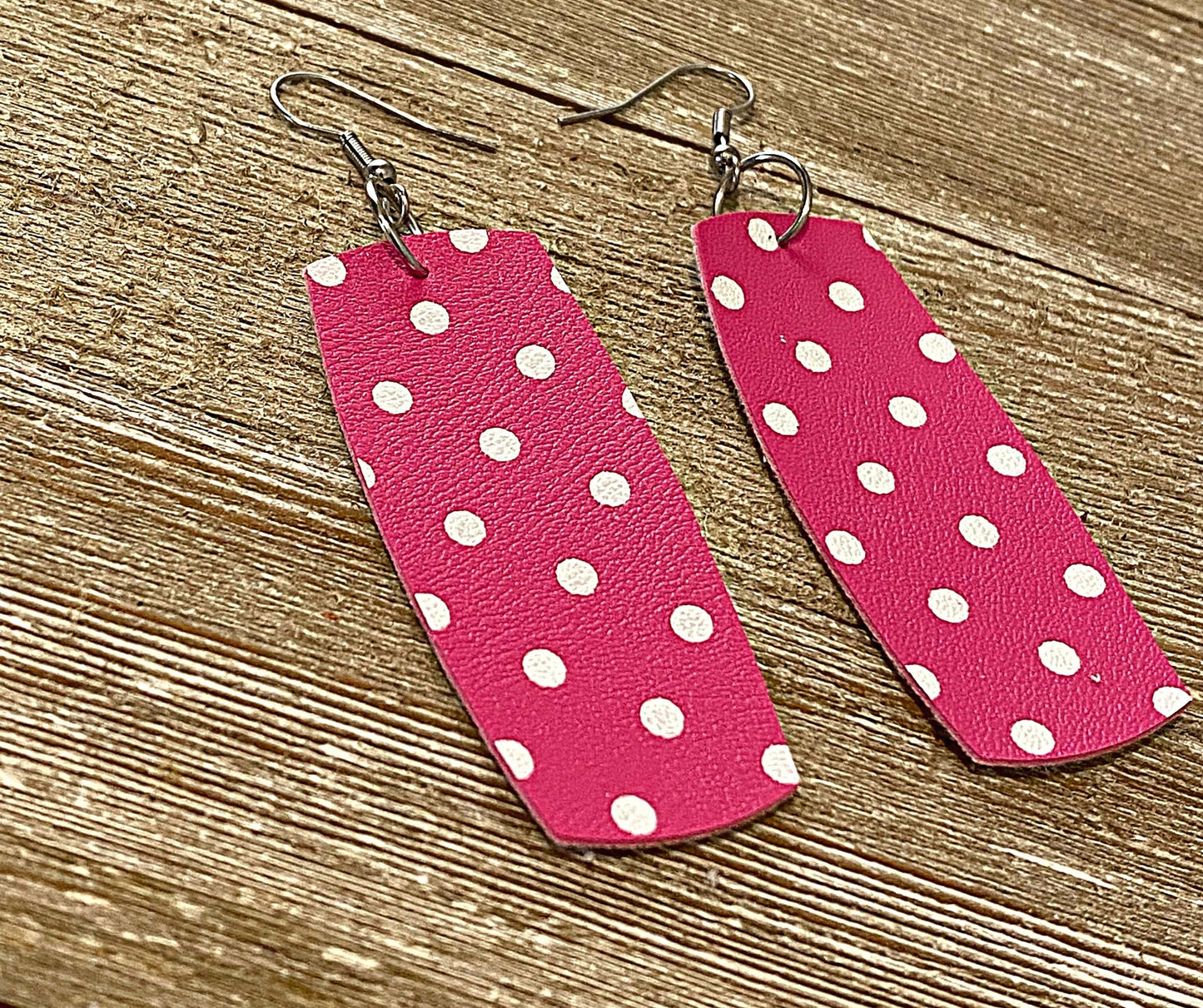 Pink Faux Leather Earrings| Poka Dot