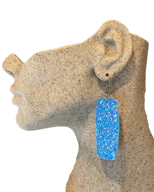 Blue Glitter Faux Leather Earrings