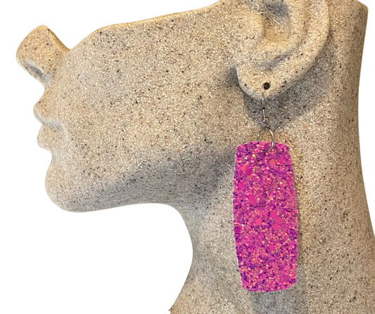 Pink Glitter Faux Leather Earrings