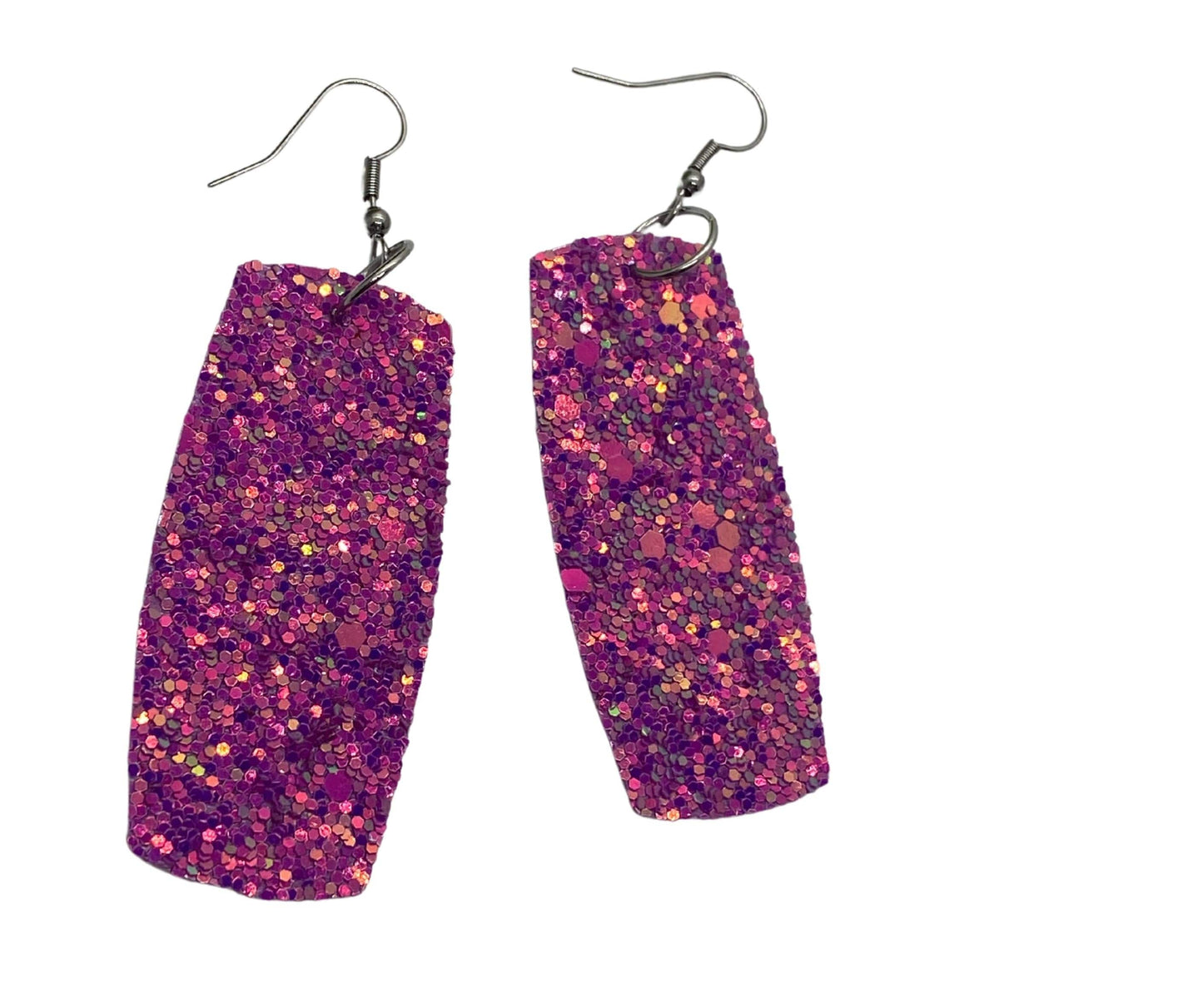 Pink Glitter Faux Leather Earrings