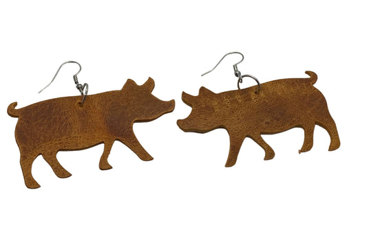 Brown Leather Pig Earrings