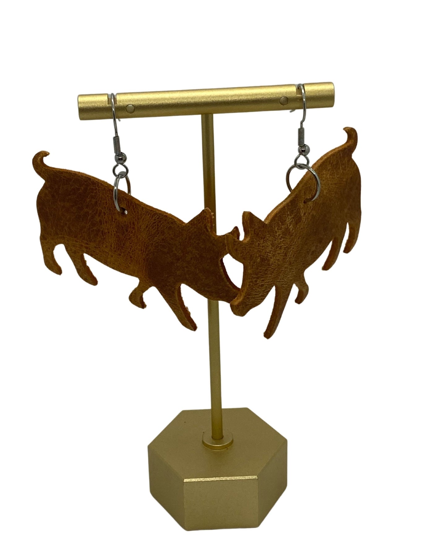 Brown Leather Pig Earrings