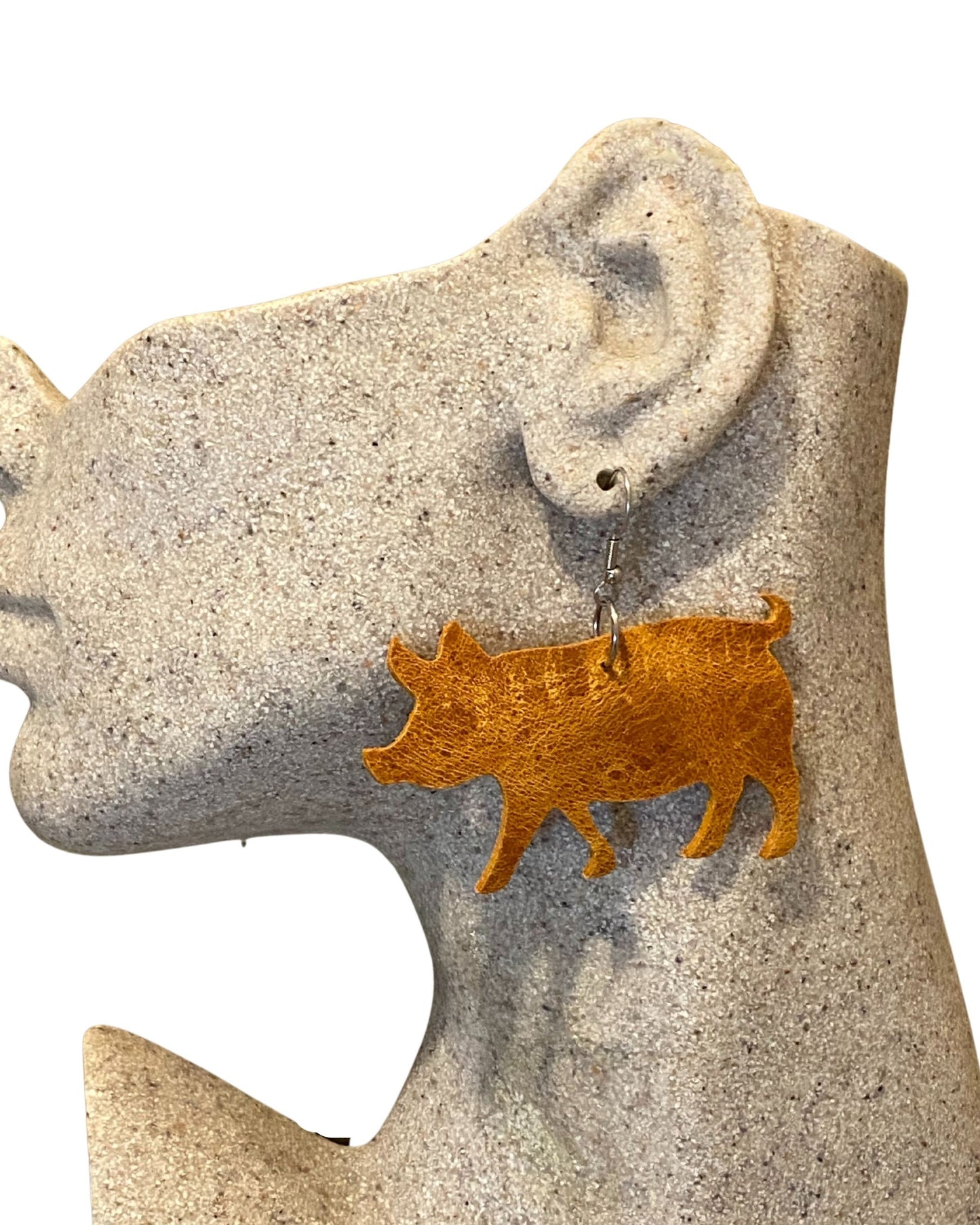 Brown Leather Pig Earrings