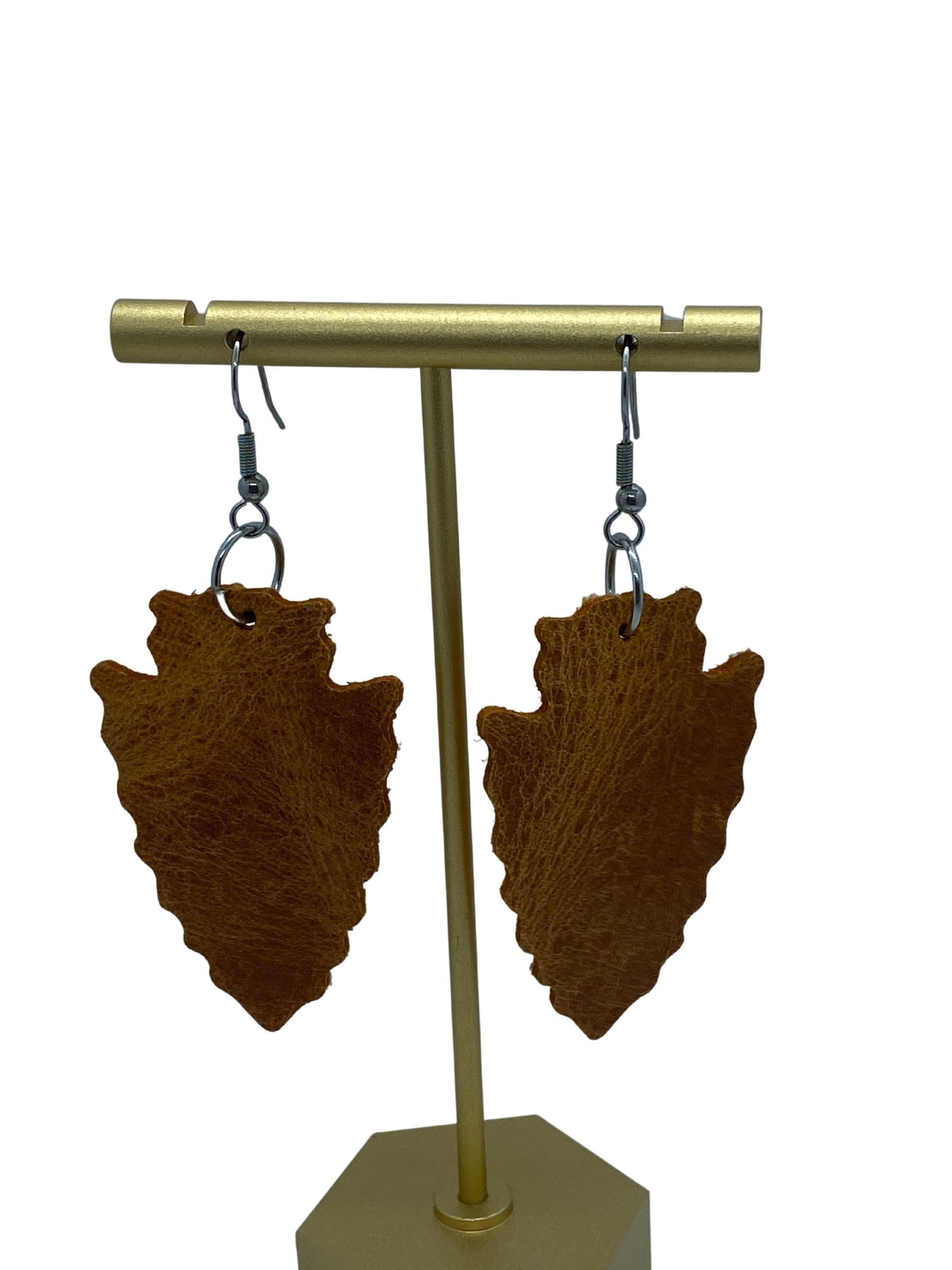 Brown Arrowhead Leather Earrings