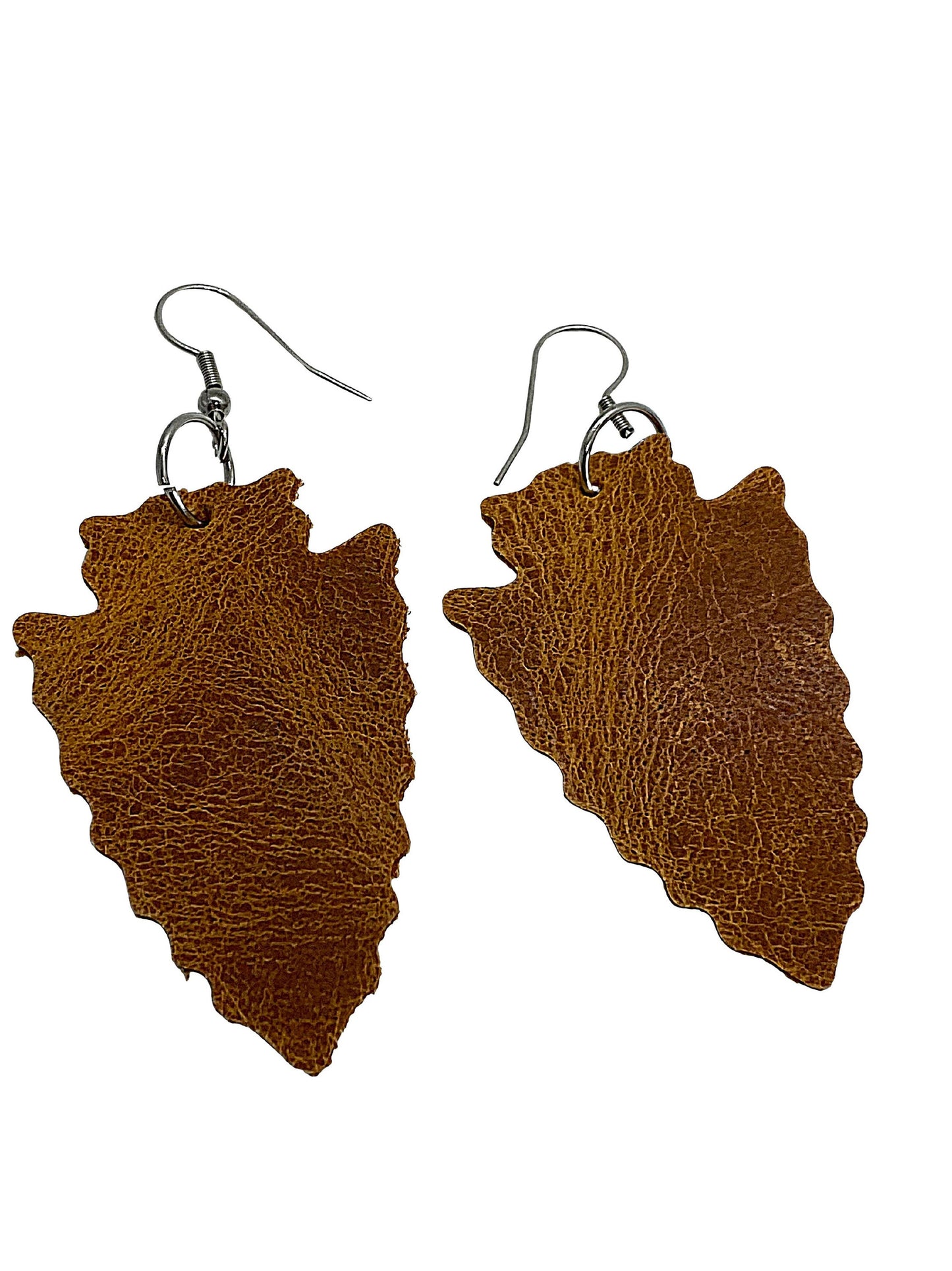 Brown Arrowhead Leather Earrings