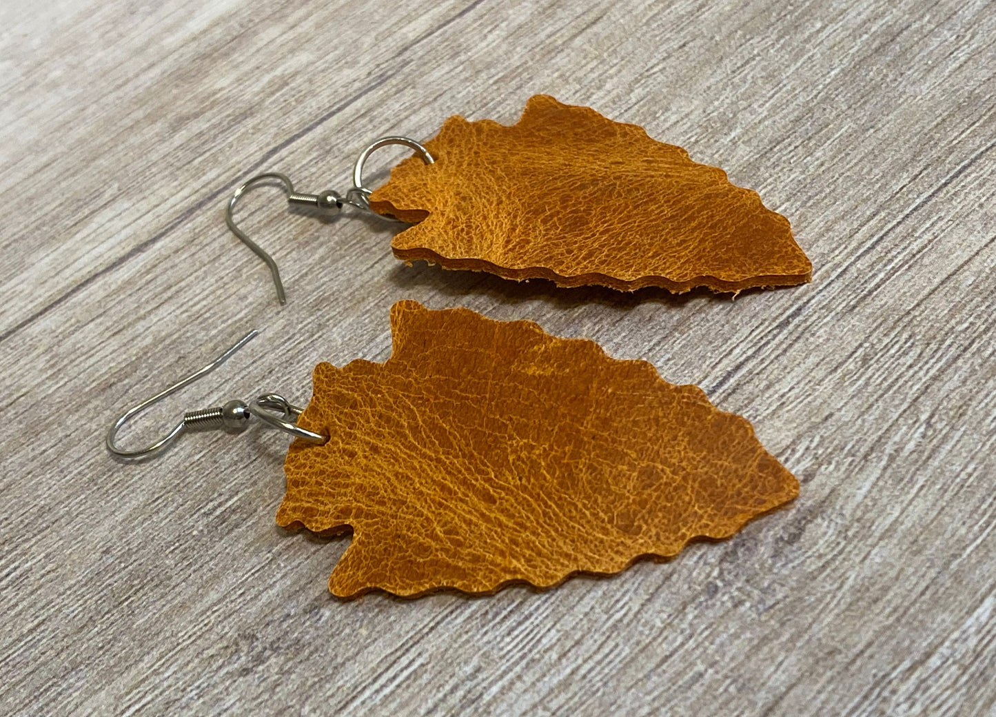 Brown Arrowhead Leather Earrings