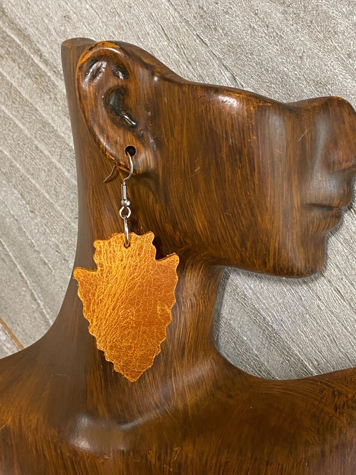 Brown Arrowhead Leather Earrings