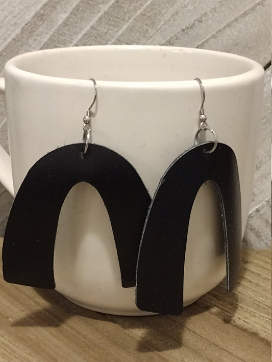 Large Black Leather Horseshoe Earrings