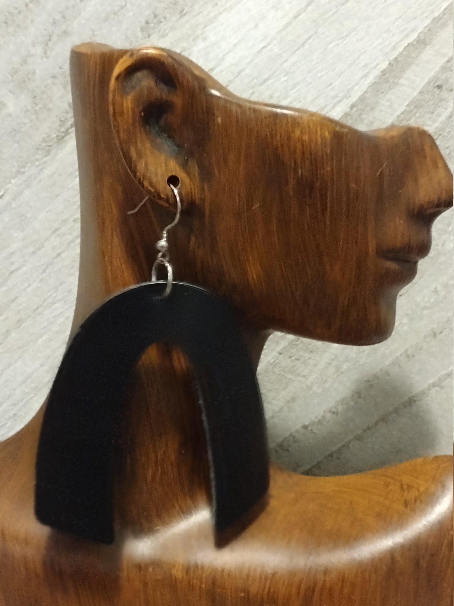 Large Black Leather Horseshoe Earrings