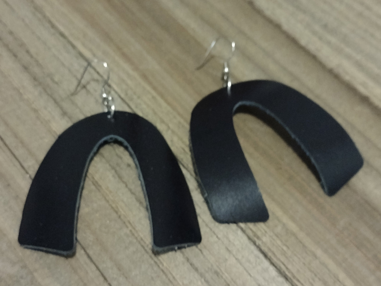 Large Black Leather Horseshoe Earrings