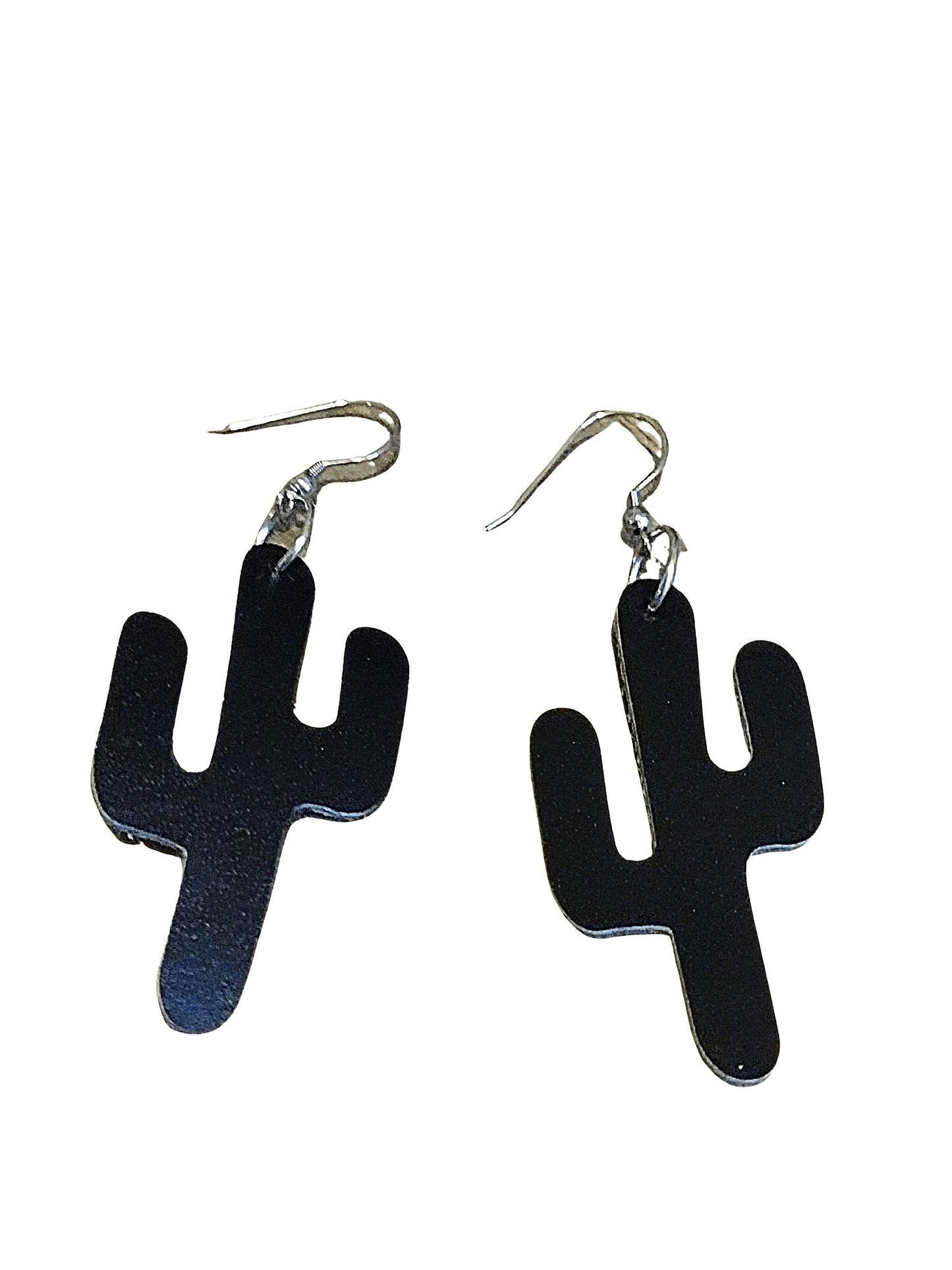 Black Leather Cactus Earrings