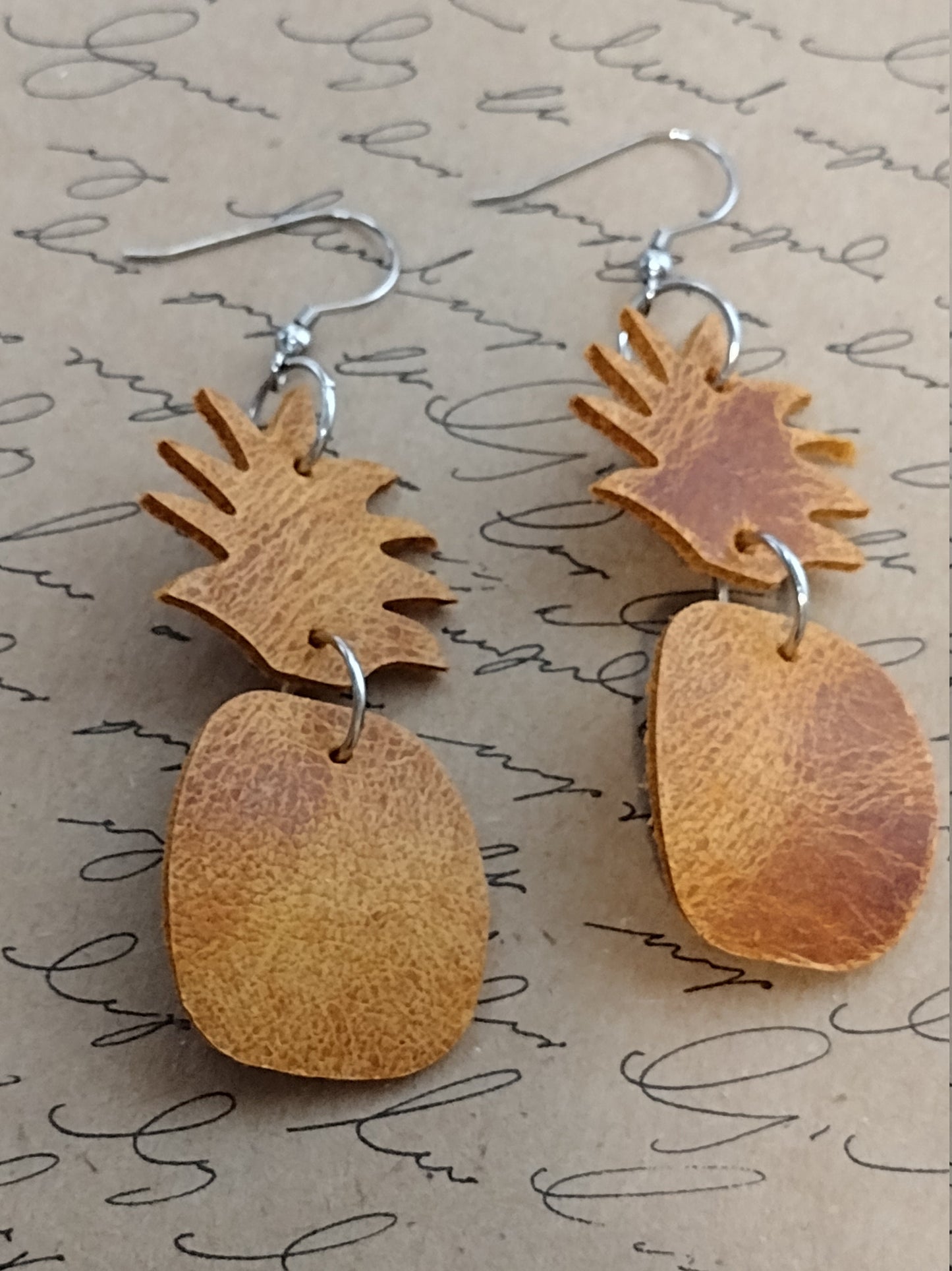 Brown Leather Pineapple Earrings