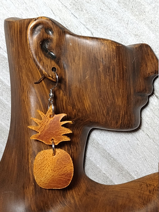 Brown Leather Pineapple Earrings