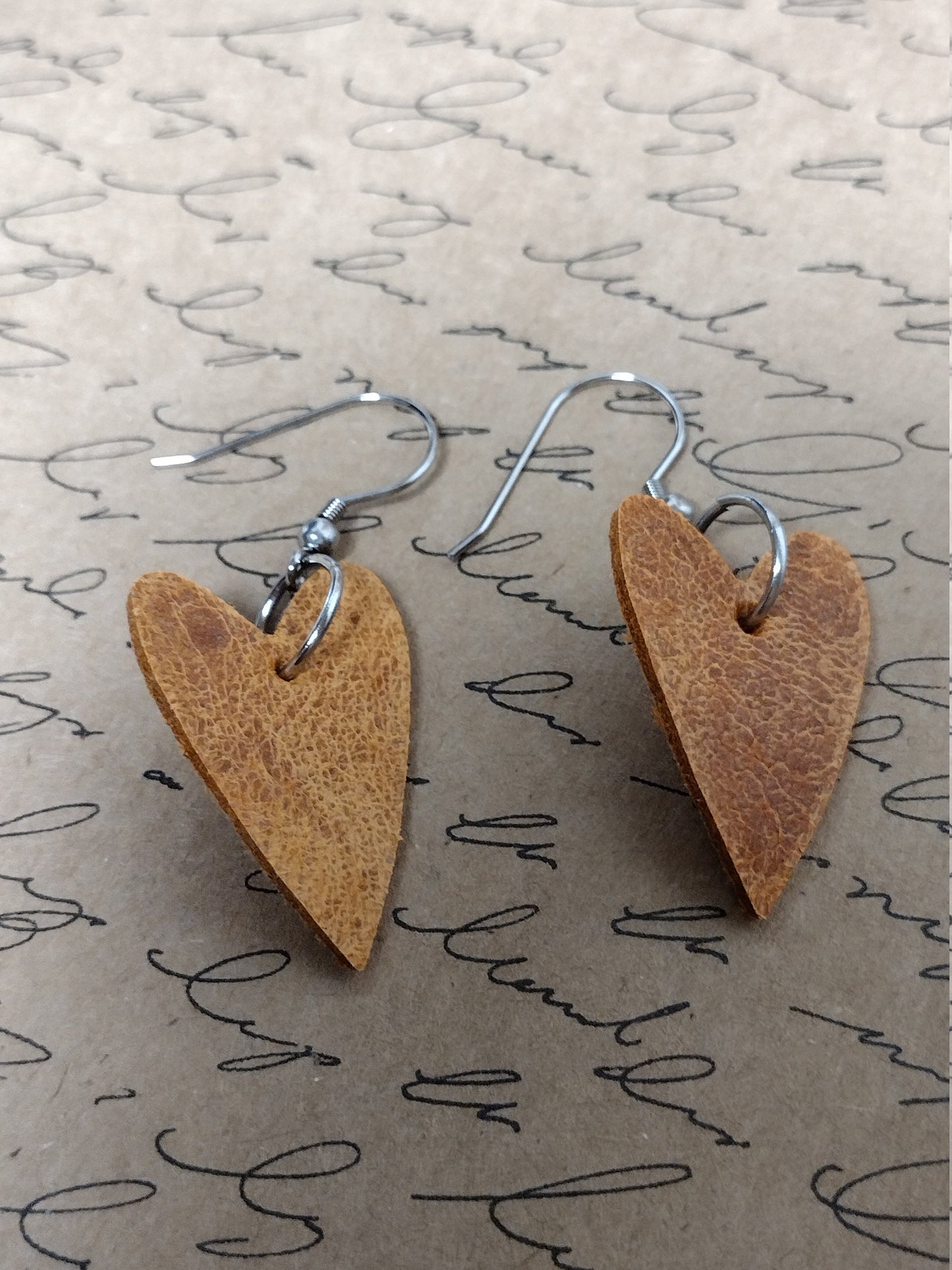 Brown Leather Heart Earrings