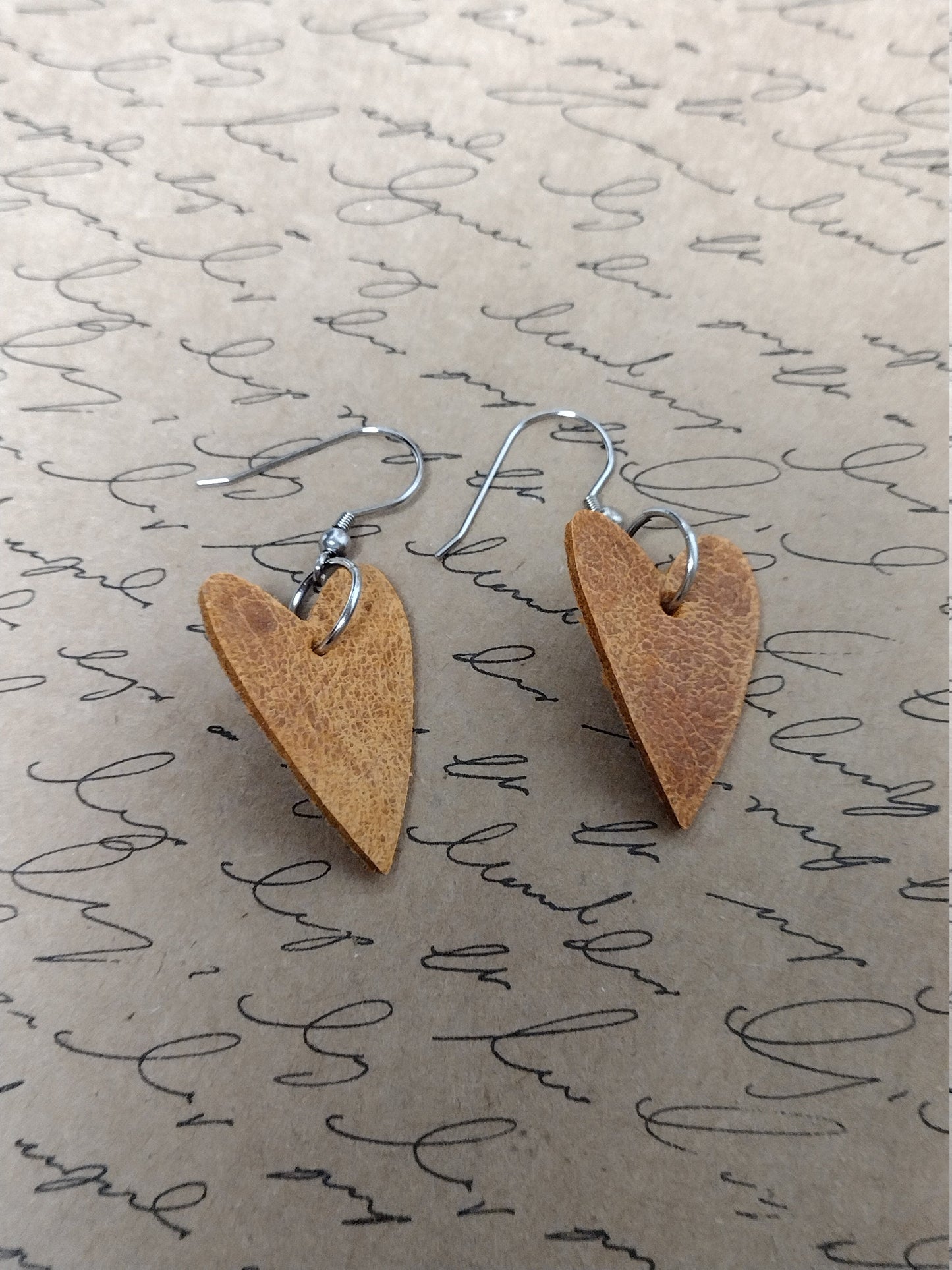 Brown Leather Heart Earrings