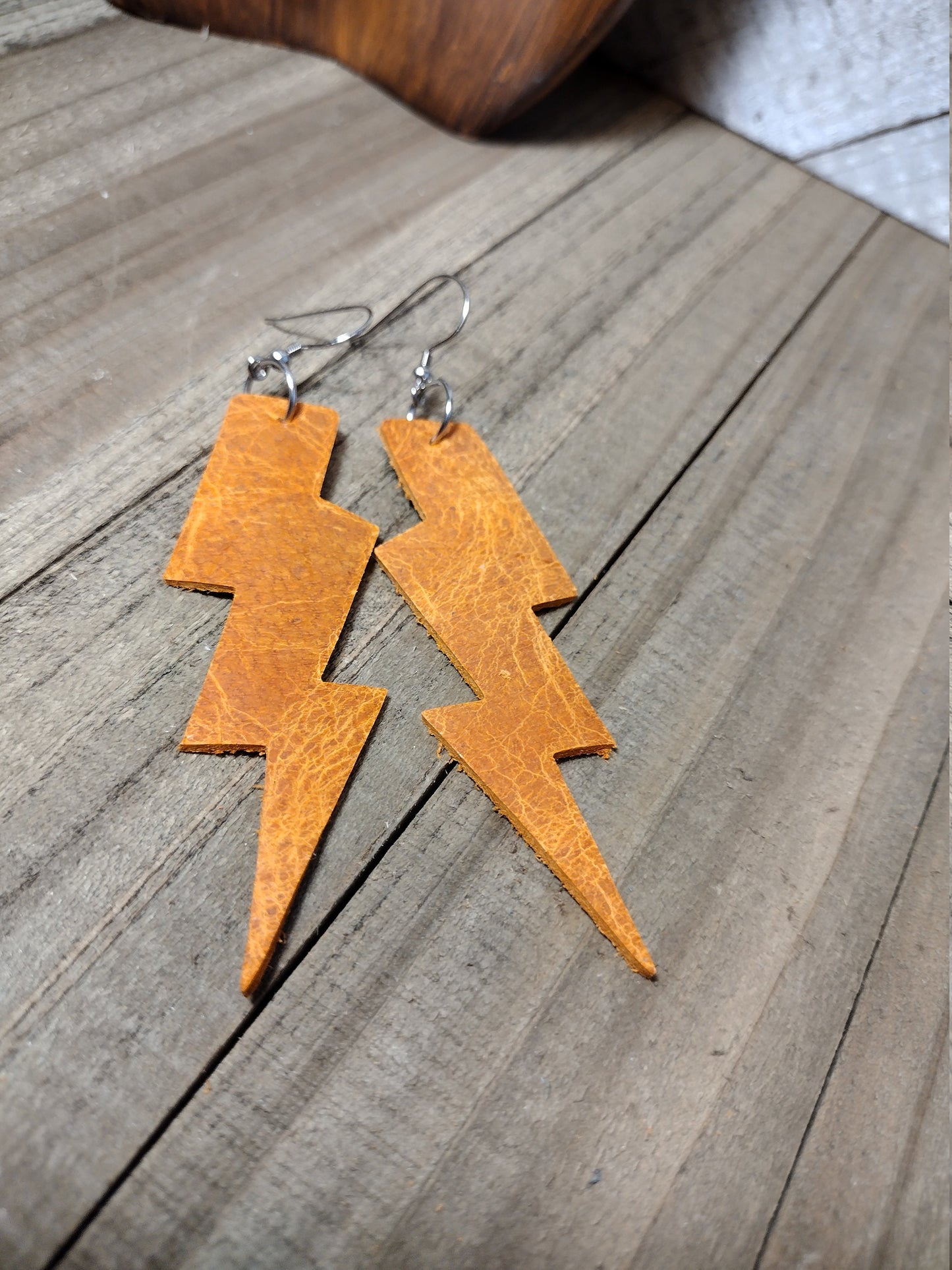 Brown Lightning Bolt Earrings