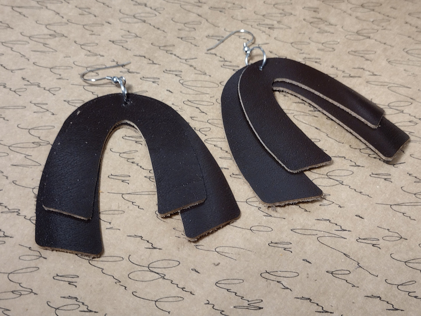 Dark Brown Leather Horseshoe Earrings