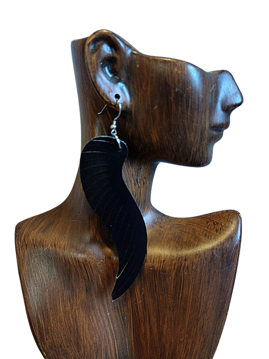 Black Angel Wings Leather Earrings