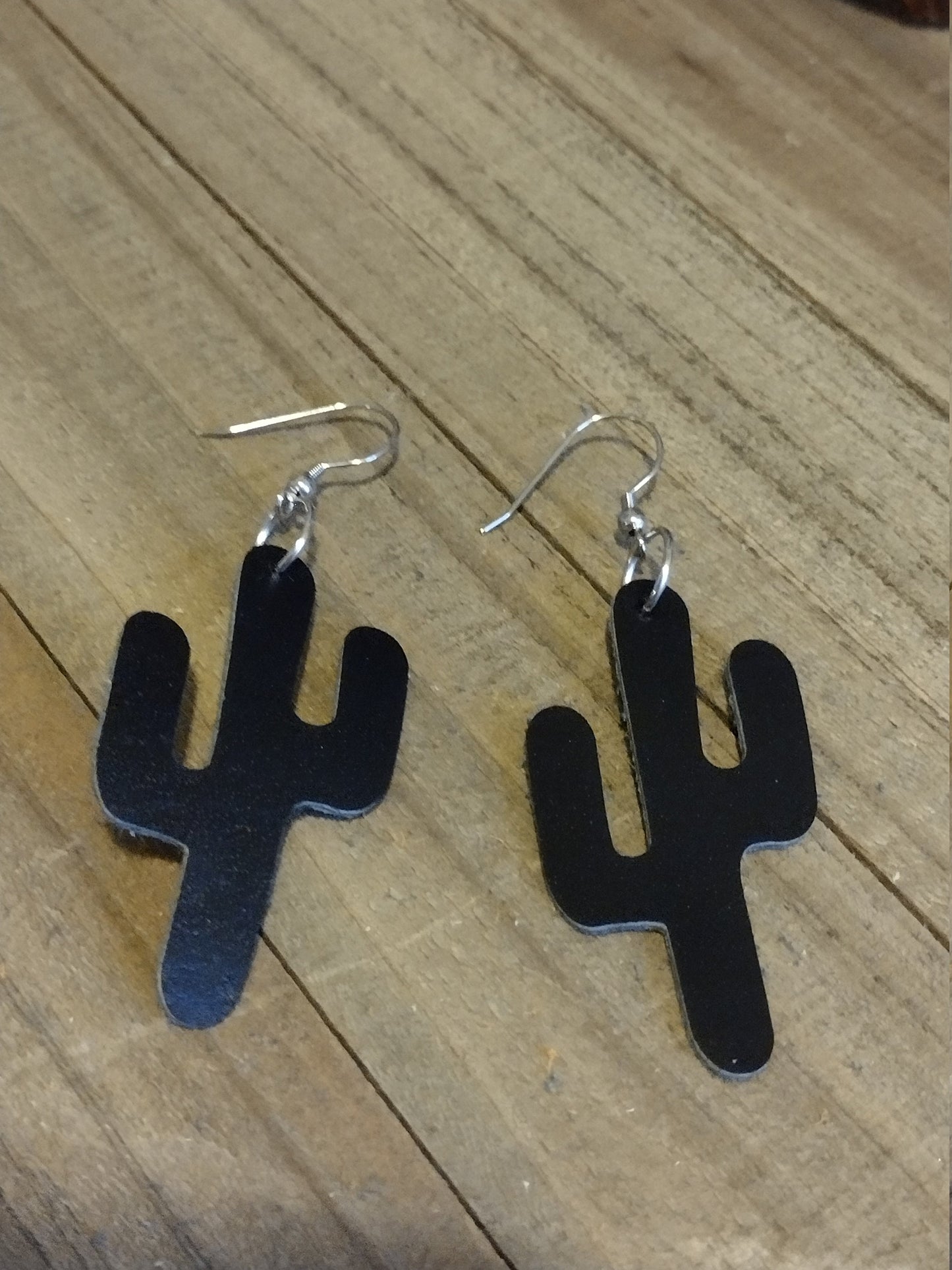 Black Leather Cactus Earrings