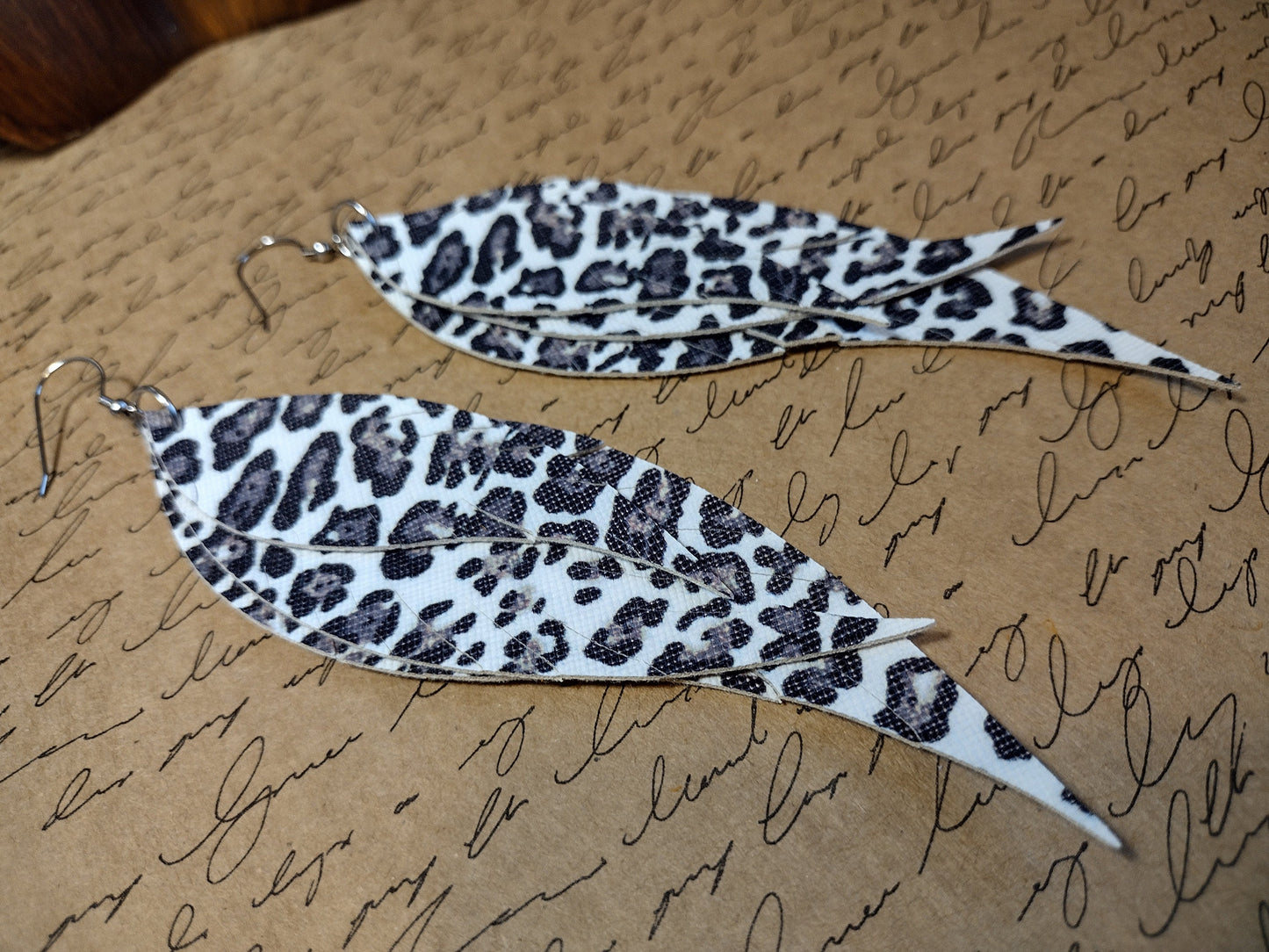 Leopard Fringe Feather Leather Earrings