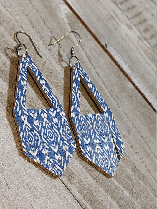 Blue Leather Fringe Earrings