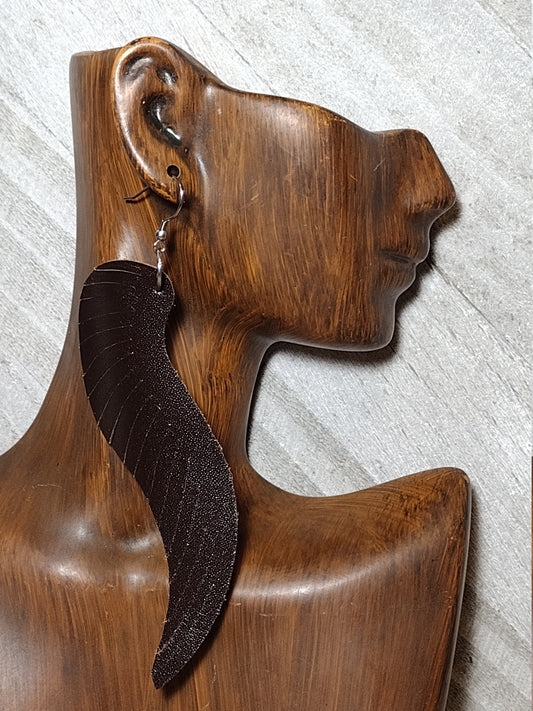 Brown Angel Wings Leather Earrings