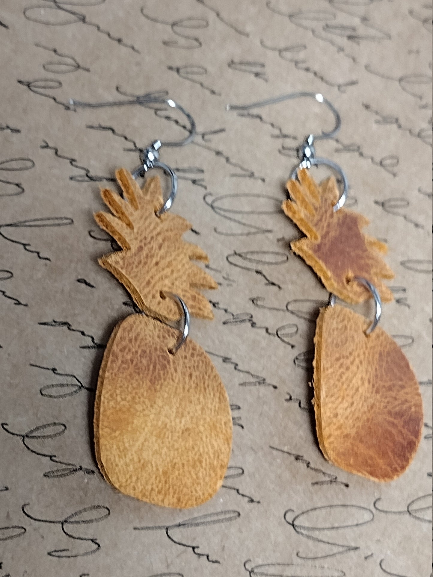 Brown Leather Pineapple Earrings