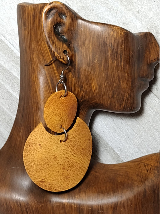 Brown Circle Leather Earrings