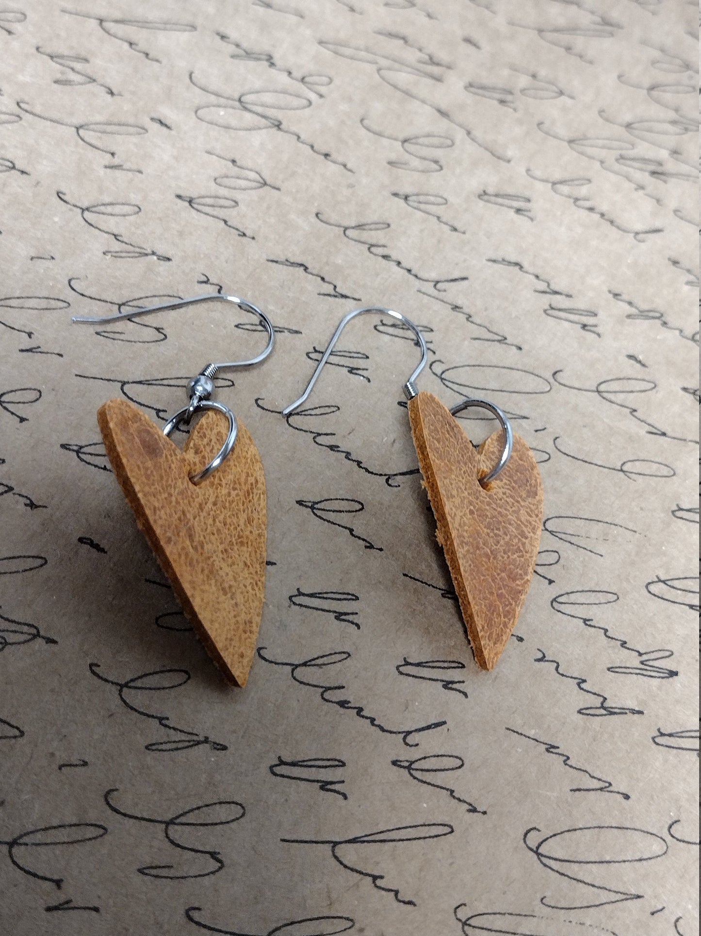 Brown Leather Heart Earrings