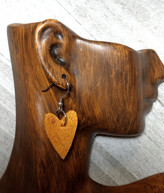 Brown Leather Heart Earrings